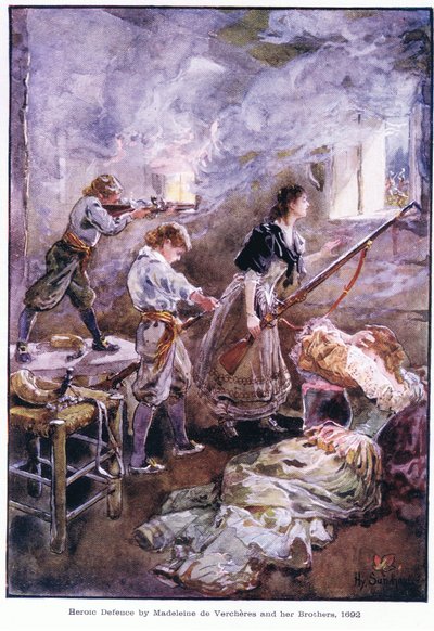 Bohaterska obrona Madeleine de Vercheres i jej braci 1692, ok. 1920 autorstwa Henry Sandham