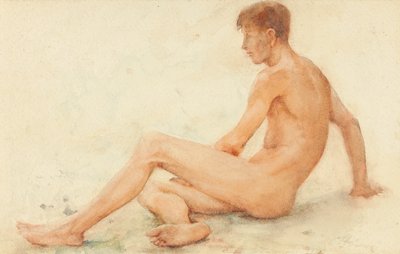 Studium aktu męskiego, siedzącego, odwróconego w prawo autorstwa Henry Scott Tuke