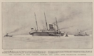 Salving na Paris, holowanie liniowca do portu Falmouth autorstwa Henry Scott Tuke