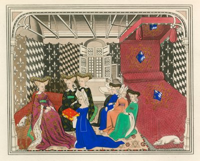 Christine de Pisan, przedstawiająca swoją książkę królowej Francji, początek XV wieku autorstwa Henry Shaw
