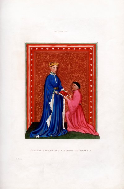 Occleve przedstawiający swoją książkę Henrykowi V, ok. 1410, 1843 r. autorstwa Henry Shaw