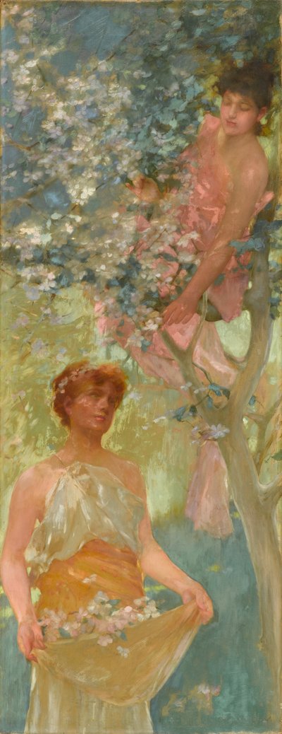 Wśród kwiatów, połowa lat 80. XIX wieku (olej na płótnie) autorstwa Henry Siddons Mowbray