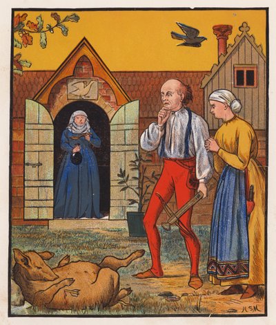 Krawiec i wrona (kolorowa litografia) autorstwa Henry Stacy (after) Marks