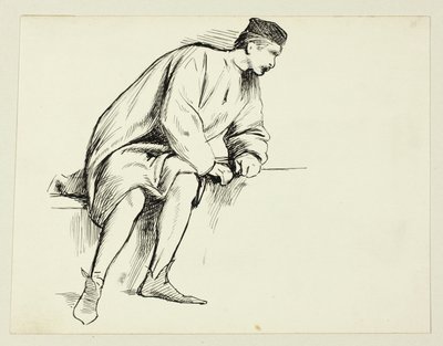 Siedzący mężczyzna opierający się na ramieniu autorstwa Henry Stacy Marks