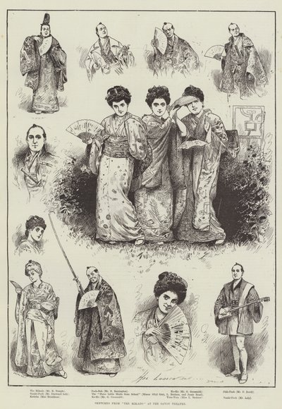 Szkice z „Mikado” w Teatrze Savoy (grafika) autorstwa Henry Stephen (b.1861 fl.1880 1925) Ludlow