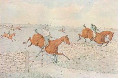 Bieg z przeszkodami: uderzenie w kamienną ogrodzenie. 5 do 4 na białym, 1827 autorstwa Henry Thomas Alken