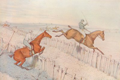 Bieg z przeszkodami: Przejeżdżanie przez starą ślepą jezdnię i robienie tego dobrze: nawet obstawianie, 1827 autorstwa Henry Thomas Alken