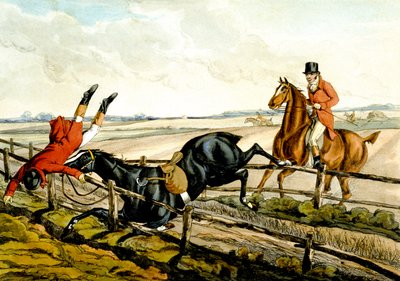Błędna ocena skoku, tablica z „Wykwalifikowane konie i niewykwalifikowani jeźdźcy” autorstwa Henry Thomas Alken