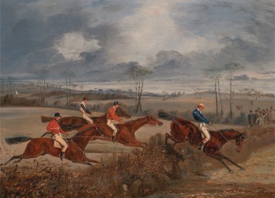 Sceny z gonitwy z przeszkodami: Zagrożenie żywopłotem, ok. godz. 1845. autorstwa Henry Thomas Alken