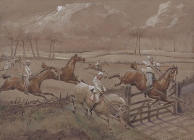 Ostatnie pole w pobliżu Nacton Heath, płyta 3, z Pierwszego pościgu z przeszkodami, ryt. J. Harris, wydrukowany przez Ackermanna, Londyn w 1839 (kolorowa akwatinta) autorstwa Henry Thomas Alken