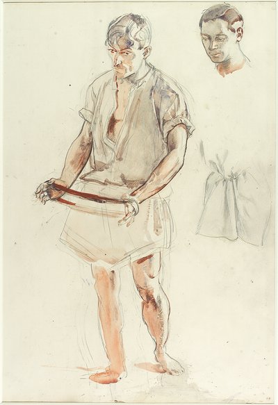 Man Standing: Studia głowy i koszuli (ołówek i toaleta na papierze) autorstwa Henry Tonks