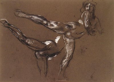 Dwa studia aktu kobiecego (kreda na papierze) autorstwa Henry Tonks