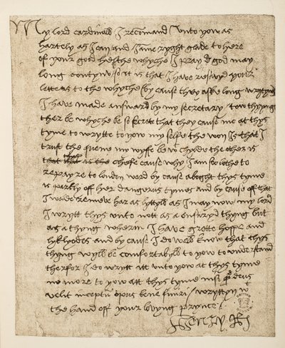 Faksymile listu Henryka VIII do kardynała Wolseya z lipca 1518, wyd. 1902 (kolotyp) autorstwa Henry VIII