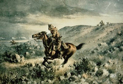Pony Express ścigany przez Indian autorstwa Henry W. Hansen