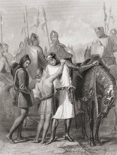 Richardas, Pembroko grafas, atsisveikinęs su savo broliu prieš išvykdamas į Airiją 1169 m., iš Thomaso Wrighto „Airijos istorijos“, išleisto apie 1854 m. autorstwa Henry Warren