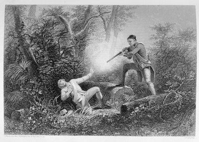Bratobójstwo w Wyoming, 1778, z „Historii Stanów Zjednoczonych”, tom. I, Charles Mackay, grawerowane przez James Charles Armytage (c.1820-97) autorstwa Henry Warren