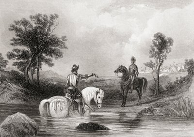Spotkanie hrabiego Essex i hrabiego Tyrone w hrabstwie Louth w Irlandii w 1599 r., z „Historii Irlandii” Thomasa Wrighta, opublikowanej ok. 1854 r. autorstwa Henry Warren