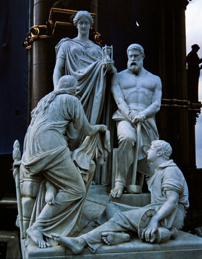 Manufaktury, grupa rzeźbiarska z Albert Memorial, ukończona w 1876 r. (granit) autorstwa Henry Weekes