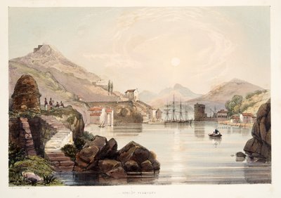 Port of Passages, od Szkiców scenerii w baskijskich prowincjach Hiszpanii, z wyborem muzyki narodowej?, pub. 1838 (grawerowanie ręcznie kolorowane) autorstwa Henry Wilkinson