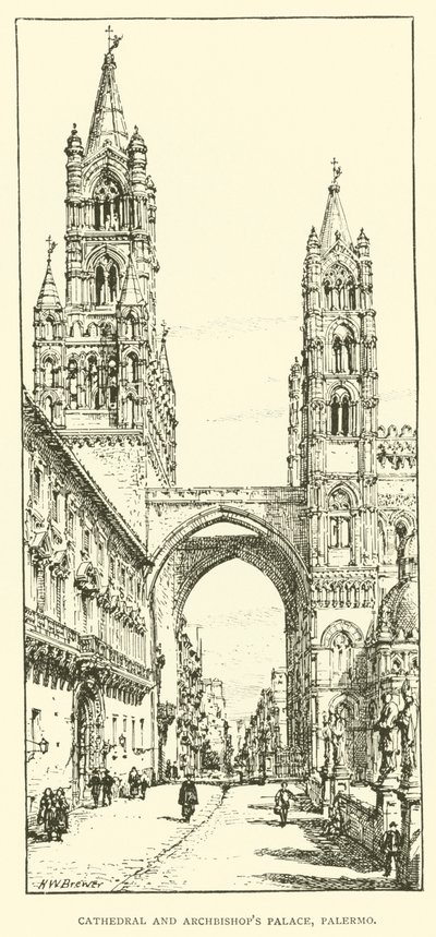 Katedra i Pałac Arcybiskupi, Palermo (rycina) autorstwa Henry William Brewer