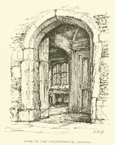 Drzwi Charterhouse, Londyn (grawerowanie) autorstwa Henry William Brewer