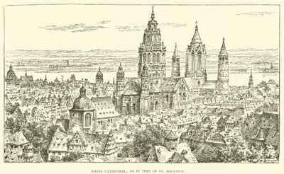 Katedra w Moguncji, jak za czasów św. Ignacego (rycina) autorstwa Henry William Brewer