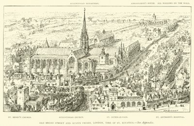Old Broad Street i Austin Friars, Londyn, czasy św. Ignacego (rycina) autorstwa Henry William Brewer