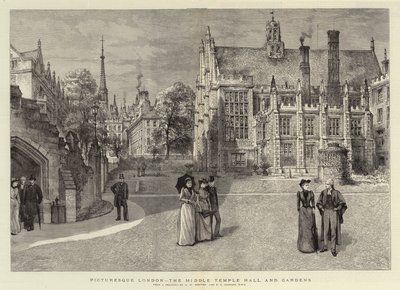 Malowniczy Londyn, sala i ogrody Middle Temple autorstwa Henry William Brewer