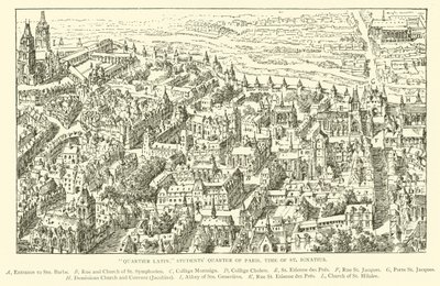 „Quartier Latin”, dzielnica studencka Paryża, czasy św. Ignacego (rycina) autorstwa Henry William Brewer