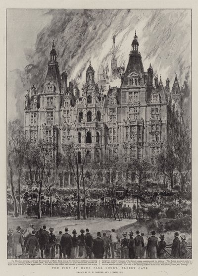 Pożar w Hyde Park Court, Albert Gate autorstwa Henry William Brewer