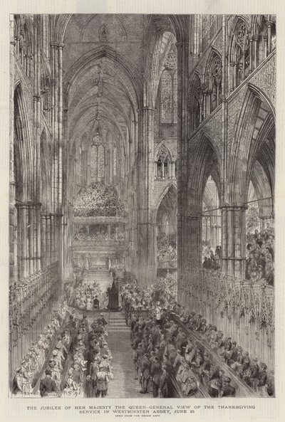 Jubileusz Jej Królewskiej Mości, Widok ogólny nabożeństwa dziękczynnego w Opactwie Westminsterskim, 21 czerwca autorstwa Henry William Brewer