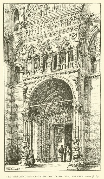 Główne wejście do katedry, Ferrara (rycina) autorstwa Henry William Brewer