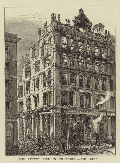 Niedawny pożar w Cheapside, Ruiny autorstwa Henry William Brewer