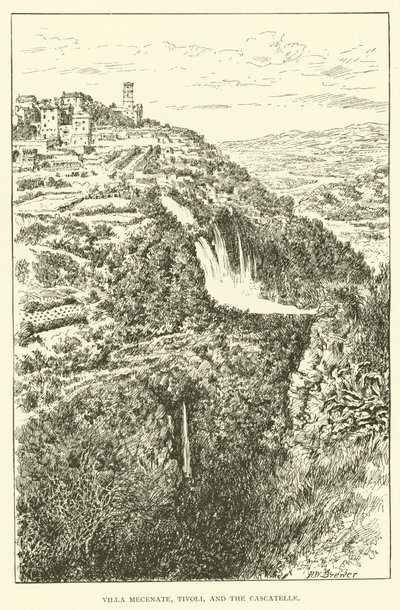 Villa Mecenate, Tivoli i Cascatelle (grafika) autorstwa Henry William Brewer