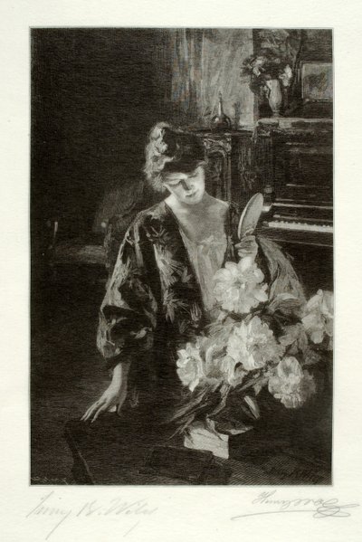 Dziewczyna i piwonie (Lustro ręczne) autorstwa Henry Wolf