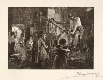 Ostrzenie narzędzi w wiejskiej kuźni autorstwa Henry Wolf