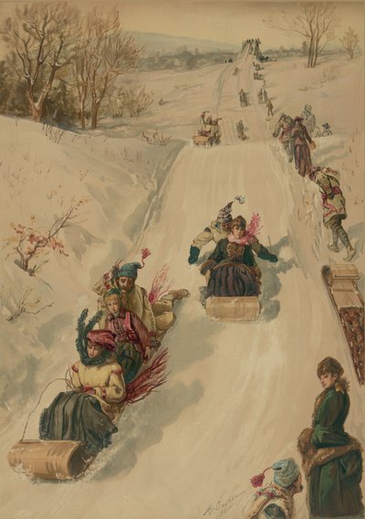 Saneczkarstwo, L. Prang and Co., 1886 (akwatinta) autorstwa Henry after Sandham