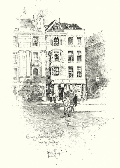 Crown and Anchor, prowadzony przez Thomasa Simkina, The Strand, Londyn (lito) autorstwa Herbert (after) Railton