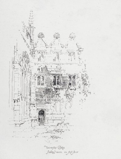 Pokój angielskiego poety Percy Bysshe Shelleya na pierwszym piętrze University College w Oksfordzie (lito) autorstwa Herbert (after) Railton