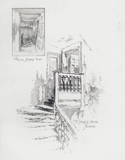Pokój i klatka schodowa angielskiego pisarza Samuela Johnsona, Pembroke College, Oxford (lito) autorstwa Herbert (after) Railton