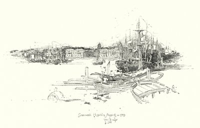 Greenwich Hospital i wysyłka, w 1749 (lito) autorstwa Herbert (after) Railton