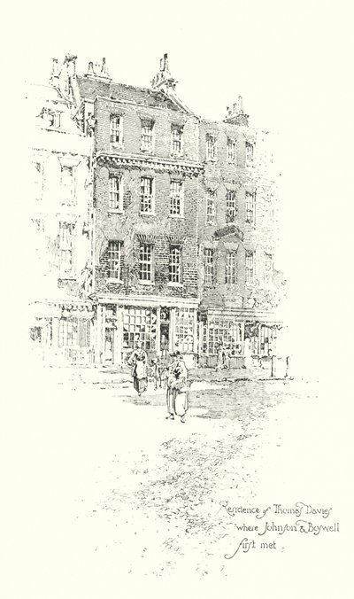 Rezydencja Thomasa Daviesa w Londynie, gdzie po raz pierwszy spotkali się dr Johnson i James Boswell (lito) autorstwa Herbert (after) Railton
