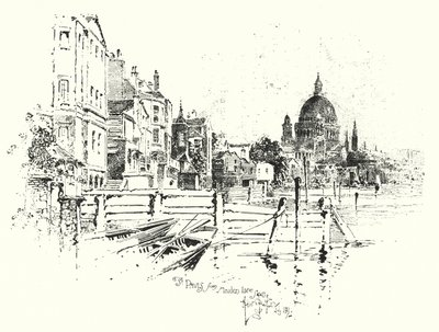 Katedra św. Pawła, Londyn, ze schodów Maiden Lane (lito) autorstwa Herbert (after) Railton