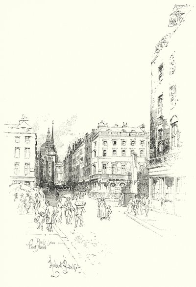 Katedra św. Pawła, od Fleet Street, Londyn (lito) autorstwa Herbert (after) Railton