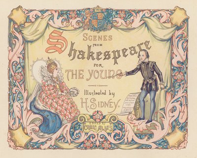Ilustracja na stronie tytułowej do Scen z Szekspira dla młodzieży (kolorowa litografia) autorstwa Herbert (after) Sidney