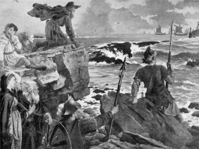 Oglądanie zbliżania się wikingów w Kanale autorstwa Herbert Alfred Bone