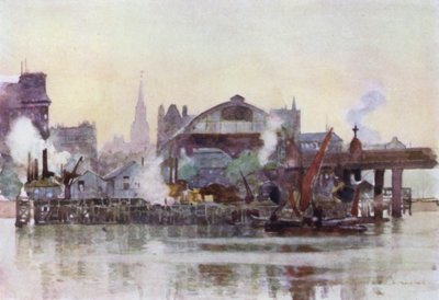 Stacja Charing Cross od rzeki (kolor lito) autorstwa Herbert Menzies (after) Marshall