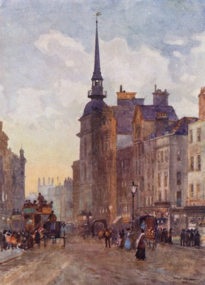 Patrząc w dół wzgórza Ludgate ze Schodów św. Pawła (kolor lito) autorstwa Herbert Menzies (after) Marshall