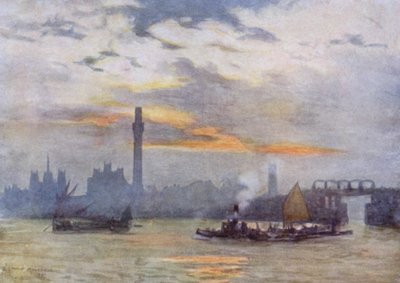 Wschód słońca w Lambeth (kolor lito) autorstwa Herbert Menzies (after) Marshall
