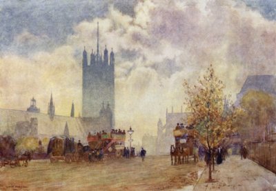 Victoria Tower i East End of Westminster Abbey (kolor lito) autorstwa Herbert Menzies (after) Marshall